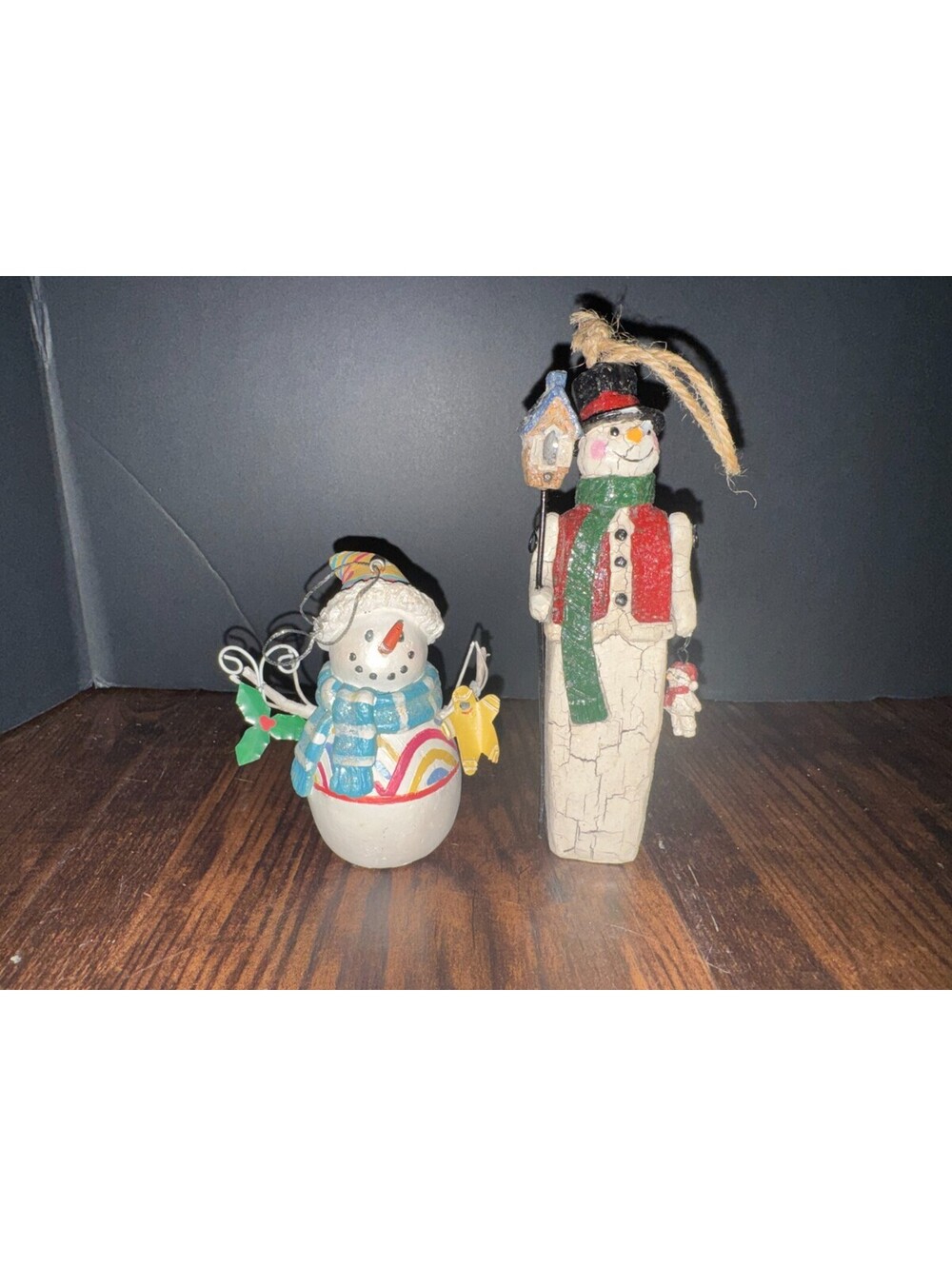 Vintage Snowman Christmas Tree Ornament Decorations, lot of 2